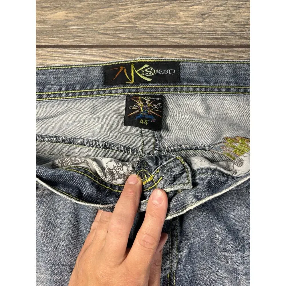 Miskeen Jeans Mens 44 Originals Streetwear Straight Embroidered Patchwork Y2K
